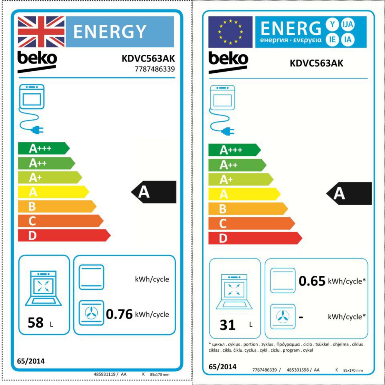 Moore Electrics Beko KDVC563AK 50cm Double Oven Electric Cooker Black